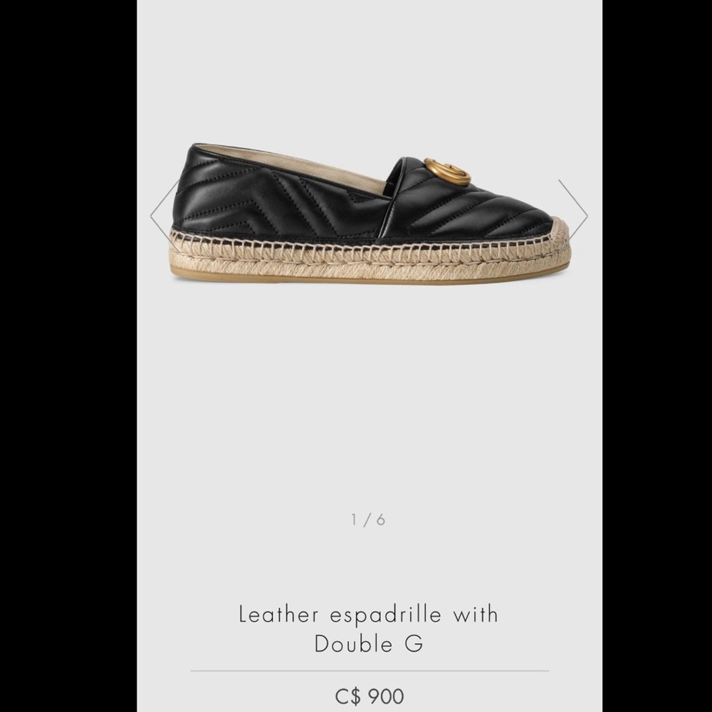 Gucci Black Leather Double G Espadrille